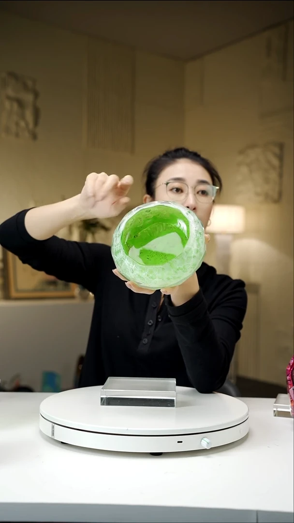 手工艺品琉璃翠绿色莫奈切面果碗