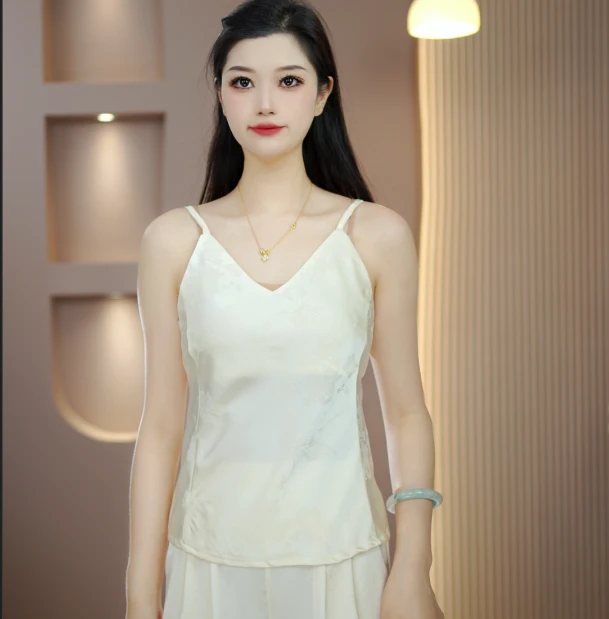 禧派【琉璃】刻花斜裁立体裁剪修身吊带背心