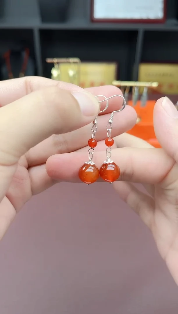 玛瑙/玉髓耳饰银S925镶嵌409000
