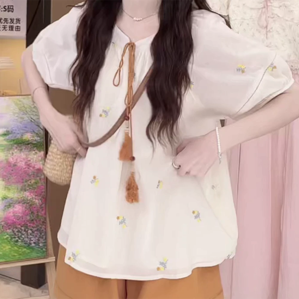 新款日系杂感小清新碎花衬衫夏季少女宽松甜美设计感