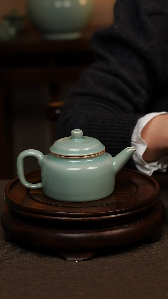 瓷片仿古天青全手工德钟壶180ml 微瑕 不带礼盒