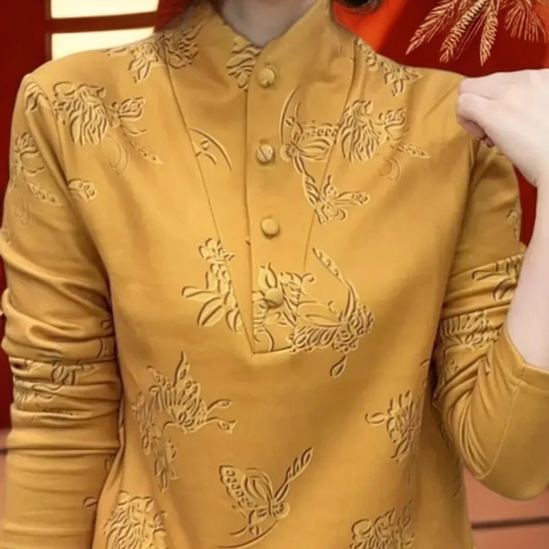 25年新款女士中领印花气质打底时尚长袖减龄保暖亲肤柔软女款上衣