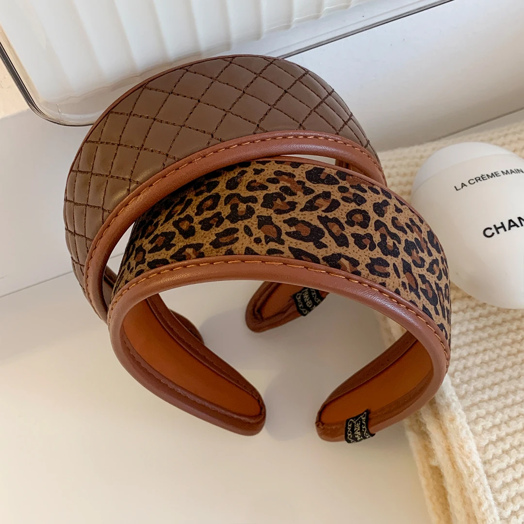 韩系皮质豹纹宽边发箍女高级感高颅顶日常外戴气质百搭发饰头箍