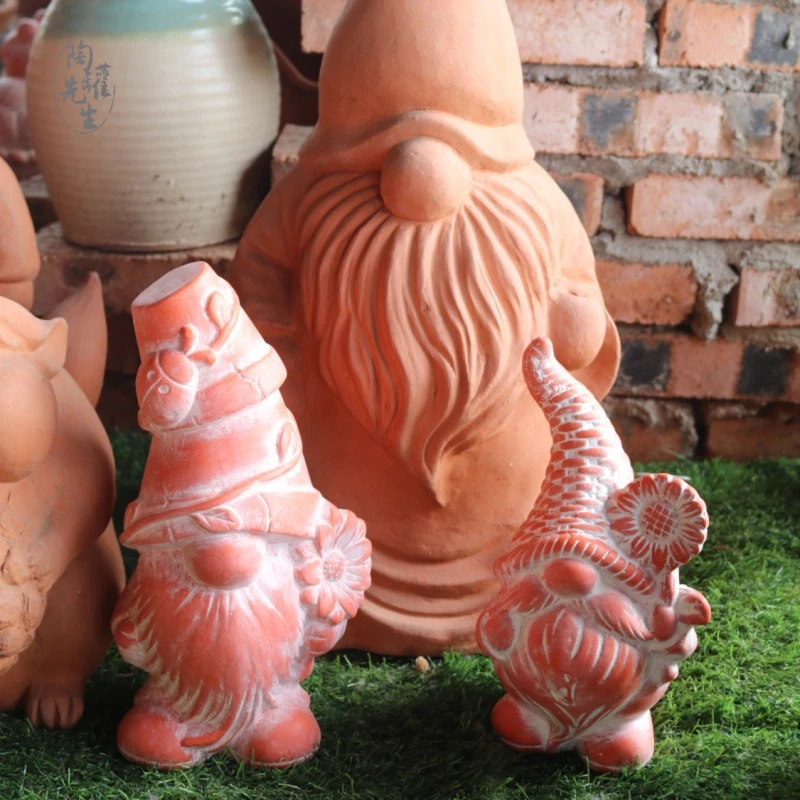 红陶土摆件花园阳台户外装饰地精精灵陶土甘道夫多肉场景布置