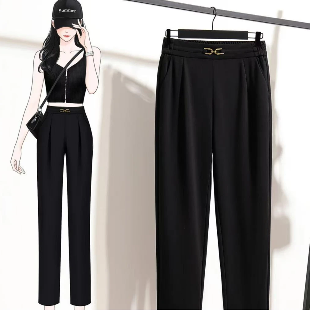 YK3201853高腰时尚休闲宽松直筒显瘦九分小西裤