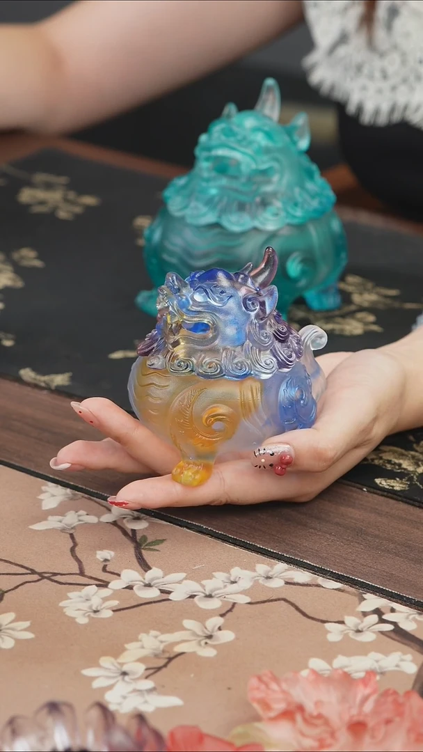 手工艺品琉璃彩色狻猊香炉小号