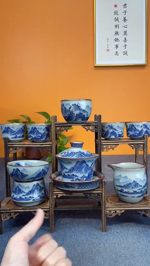 陶瓷景德镇釉下青花八件套