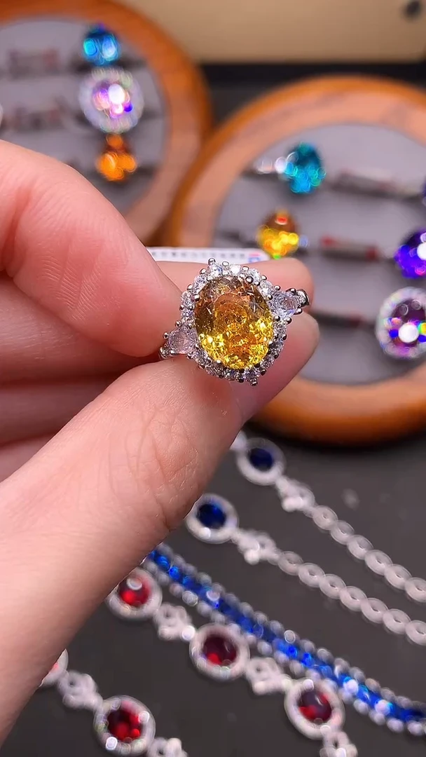 银S925镶嵌戒指黄色碧玺.