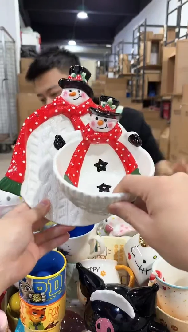 瓷片原盒雪人盘加雪人碗