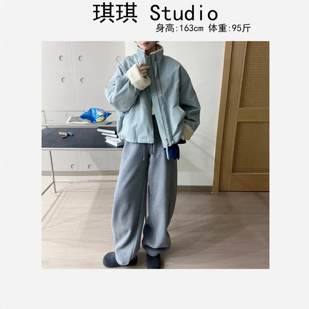 冬季新款加绒立领保暖双拉链气质时尚宽松显瘦减龄百搭外套1035-G