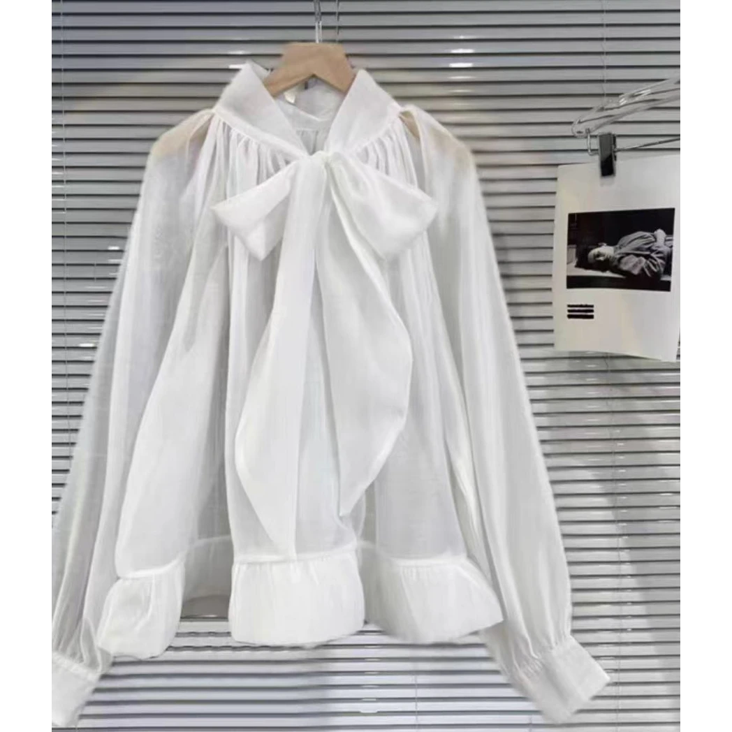 9919衬衣女款新款爆款法式高级感气质灯笼长袖宽松荷叶摆微透衬衫