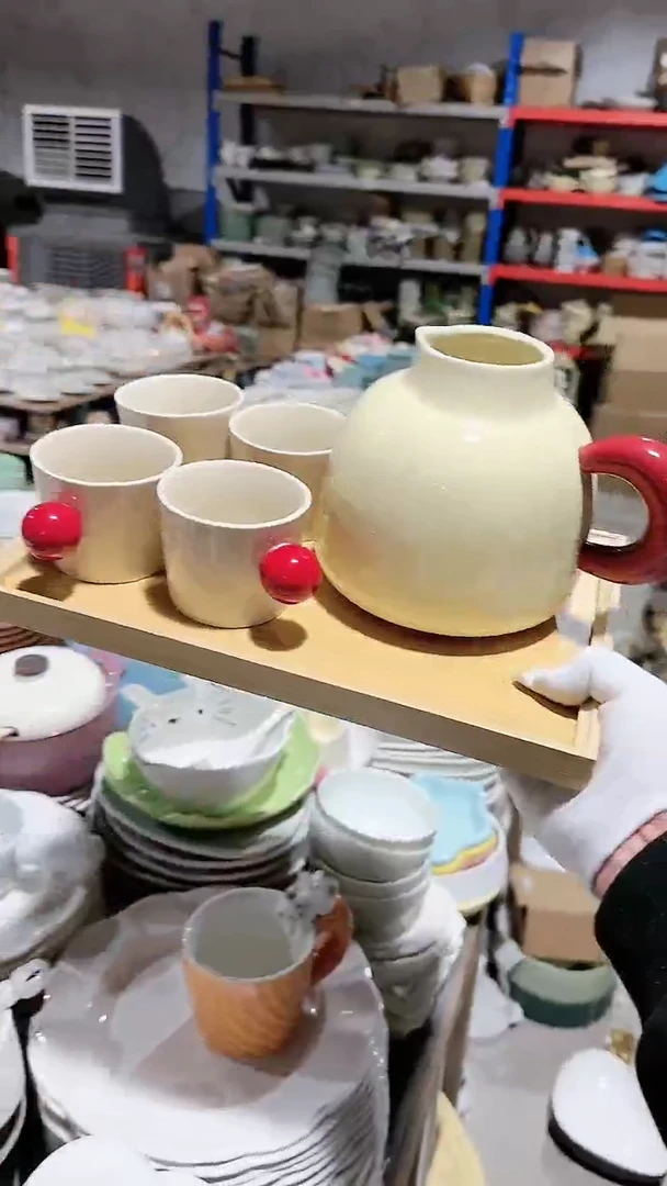 【闪购商品】瓷片茶壶5件套微瑕 凑满20元包邮