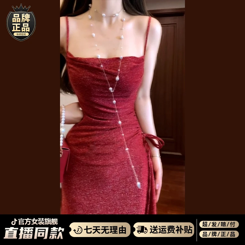 韩系藏蓝色V领蕾丝短袖连衣裙2025夏季新款绝美小个子掐腰a字短裙