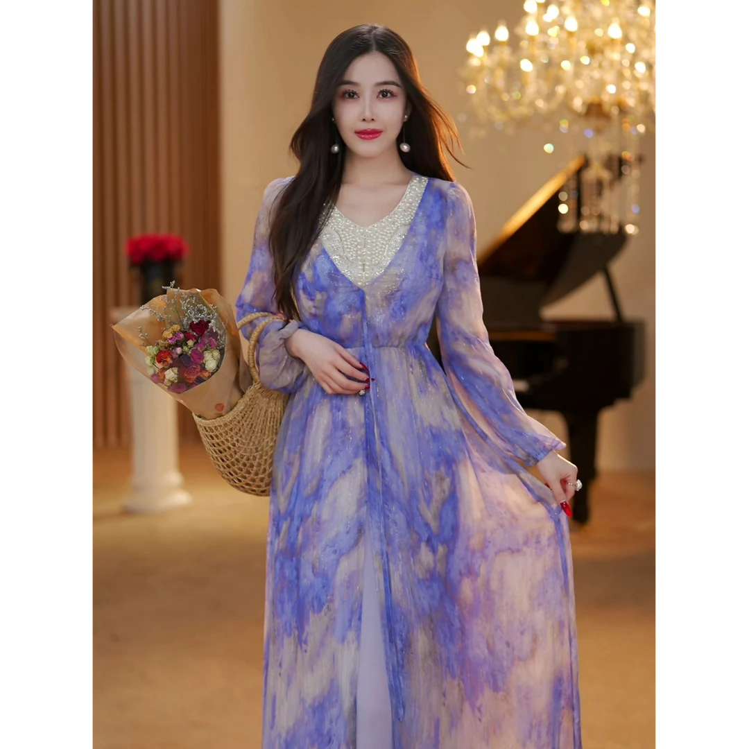 【JOSIE定制】紫夜流光 气质收腰显瘦法式春夏新品连衣裙-YL20153