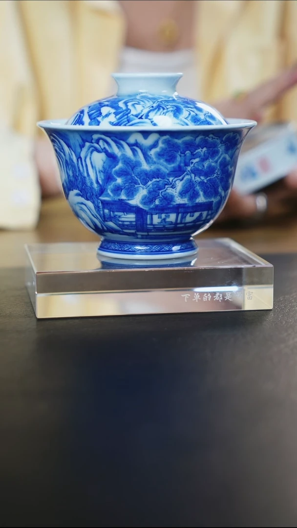 摆件山水雪景盖碗111111