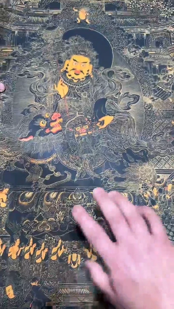 卷轴画【主播精品】高端卷轴画——唐卡八马财神024