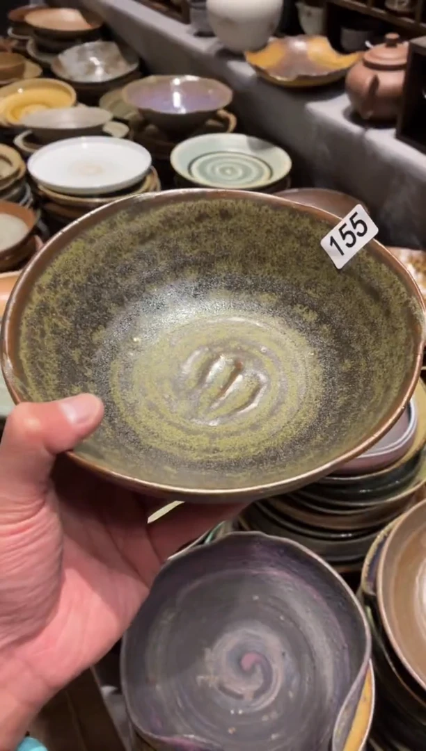 瓷片一**?155手工绿色手工锅盘1个