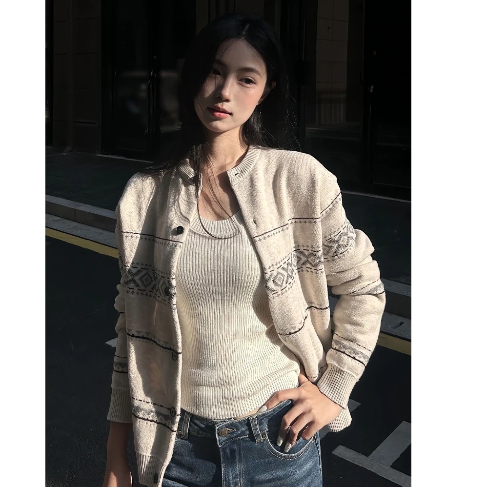 费尔岛学院风开衫毛衣男女秋季提花肌理针织衫可外穿外套