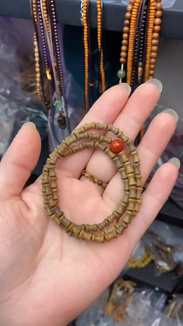 未镶嵌维腊木（绿檀）手串绿檀竹节三圈