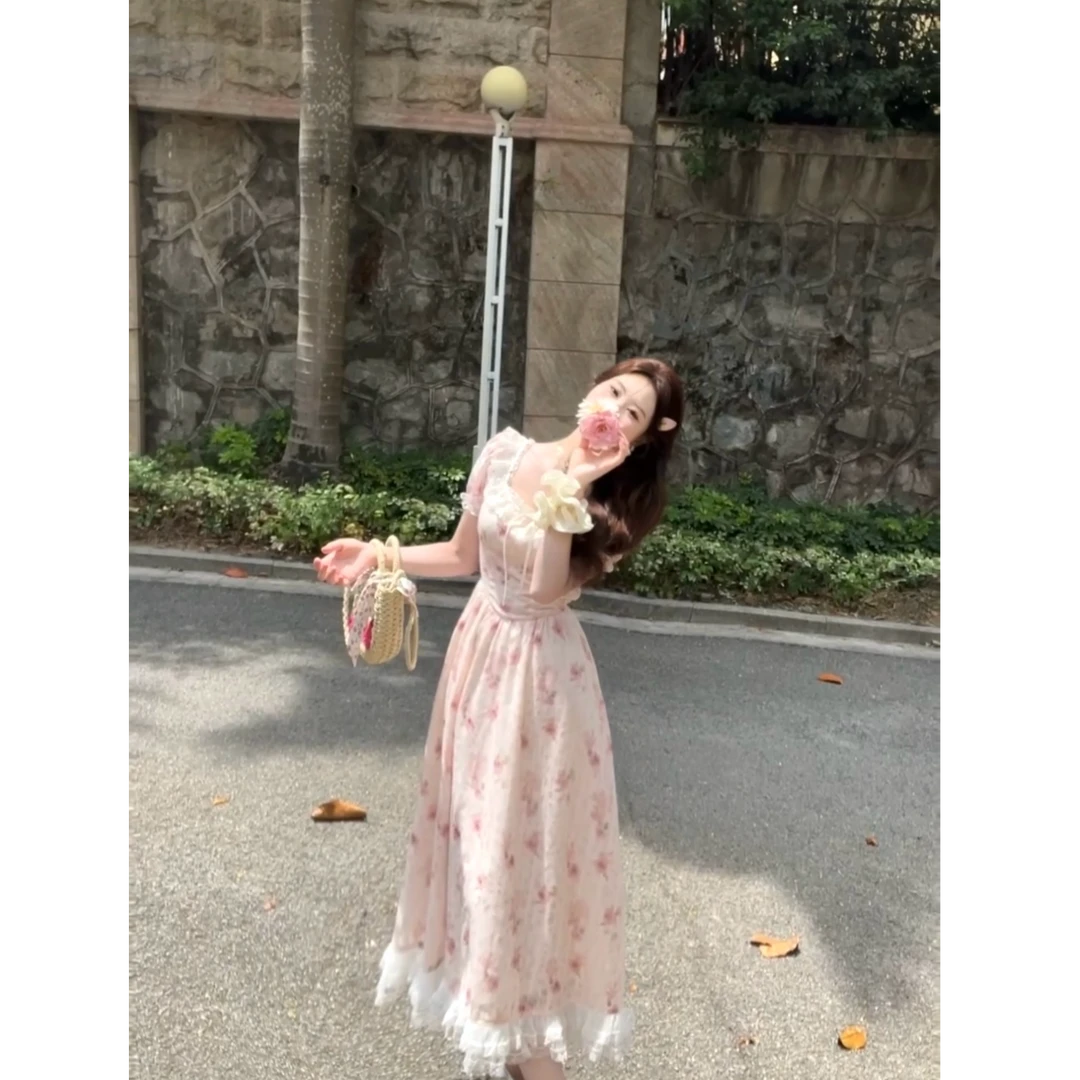 【甜心微光】法式可爱甜美风法式纯欲甜美显瘦方领蓬蓬连衣裙