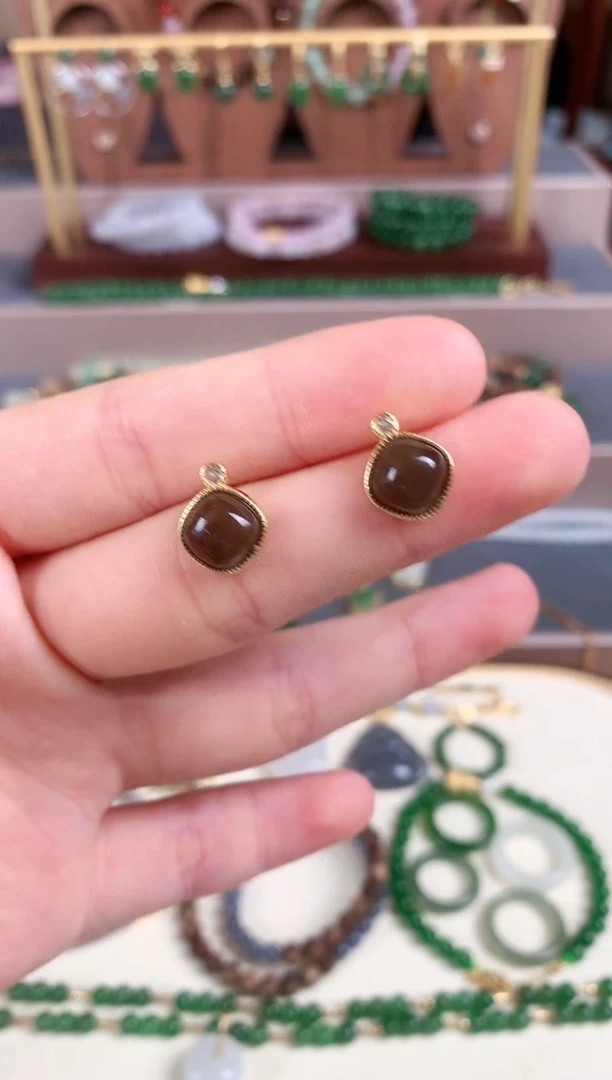 银S925镶嵌和田玉耳饰1