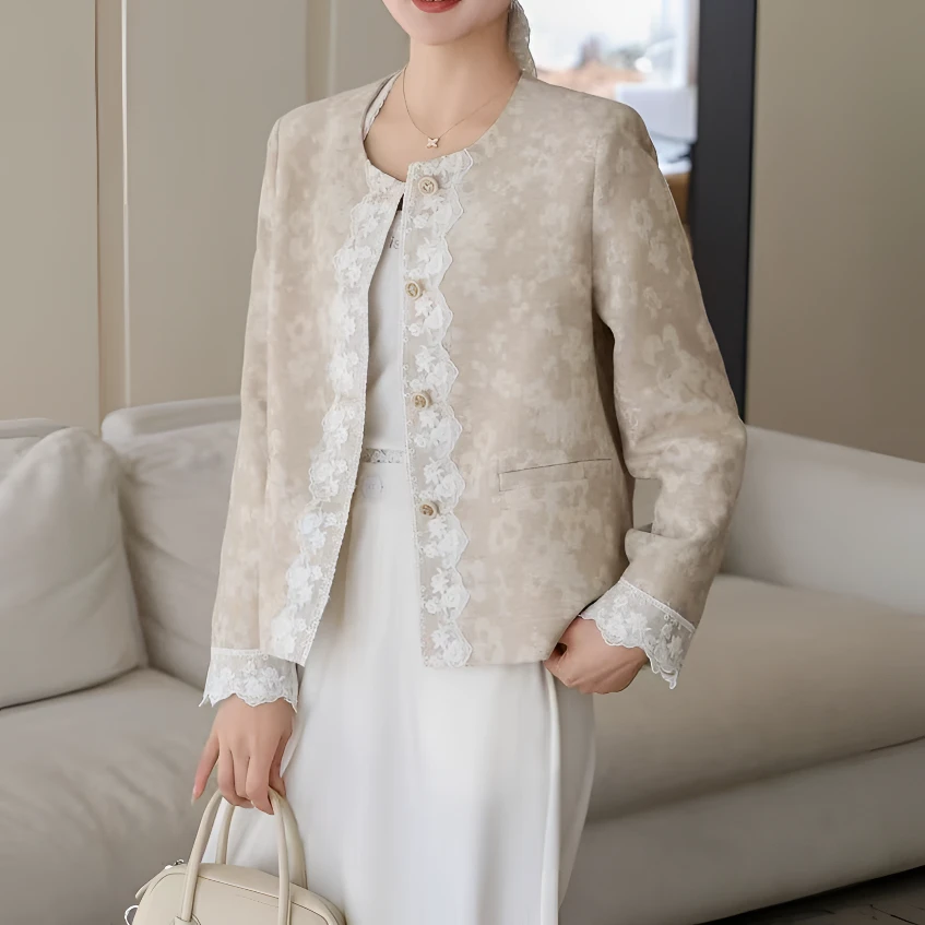 【锦衣服饰】QGWZ 5781（25781）高级感拼蕾丝香风外套