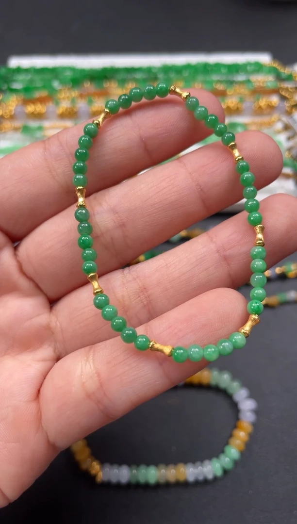 套链18K金镶嵌翡翠多样性 发货一条  P369