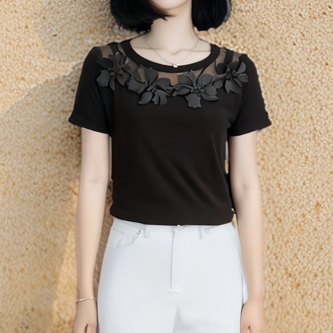 祥好服饰 圆领修身显瘦镂空短袖 15101
