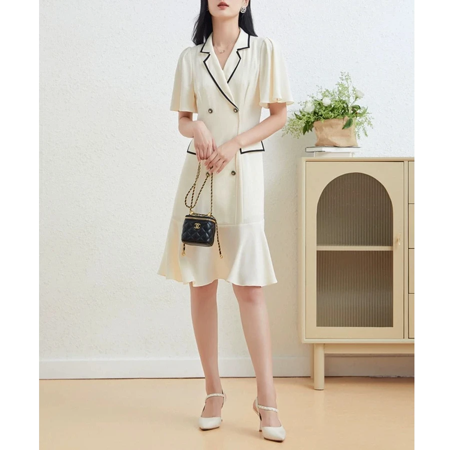 F1554-【衣香】通勤质感装饰扣西装领减龄连衣裙#WYL56L022