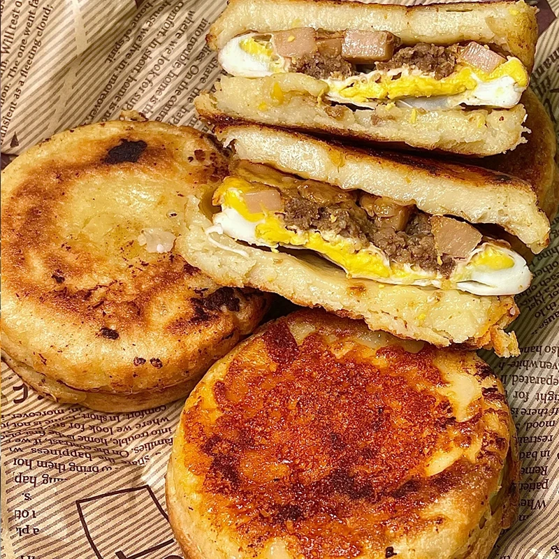 【整颗鸡蛋入馅】鸡蛋汉堡肉饼半成品手工制作肉夹馍学生早餐速食