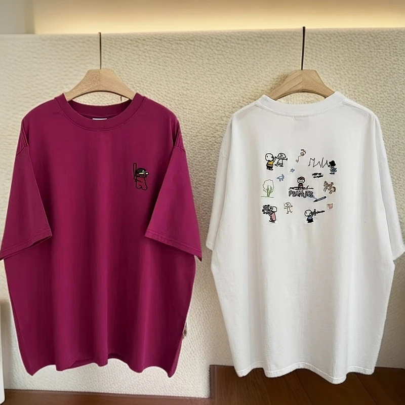 【多彩刺绣】卡通皇冠宽松中长款短袖T恤夏季休闲舒适上衣女百搭