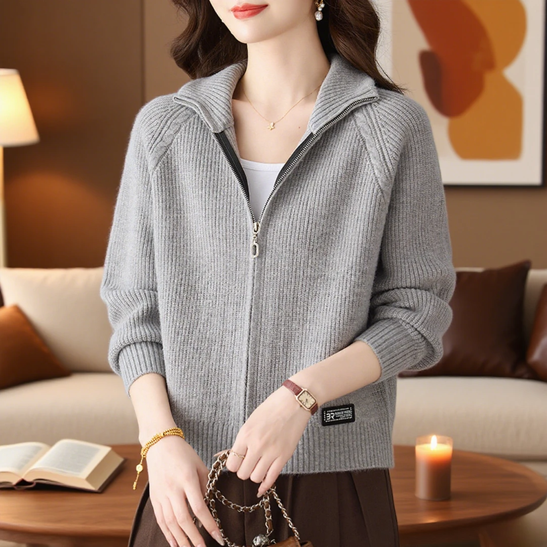 100%纯羊毛年轻妈妈装春秋新款羊毛衫针织外套中老年开衫宽松上衣