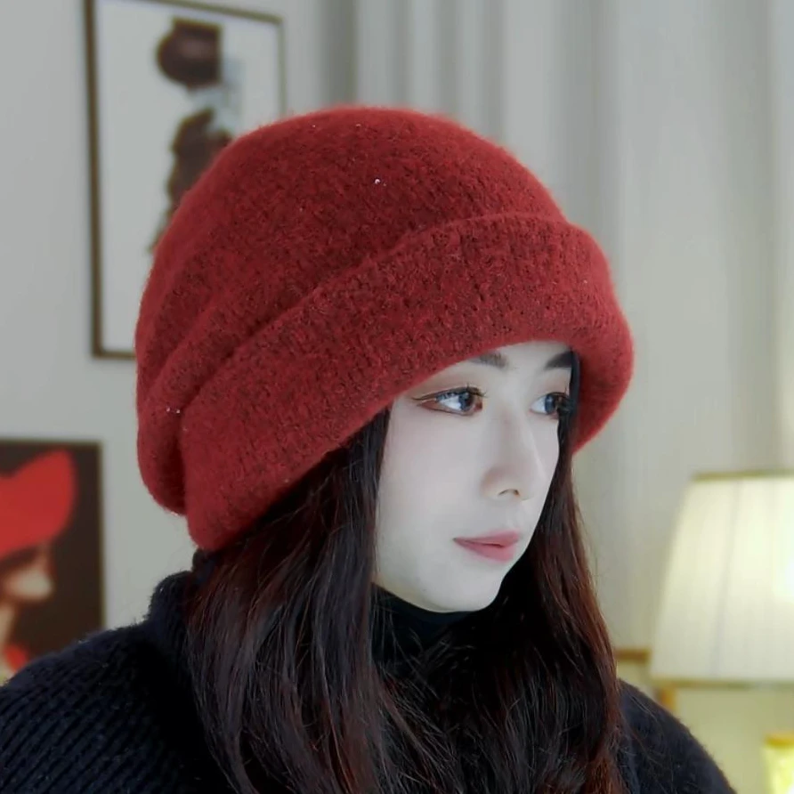 大头围针织帽韩版堆堆帽子女简约百搭日系保暖护耳双层加厚毛线帽