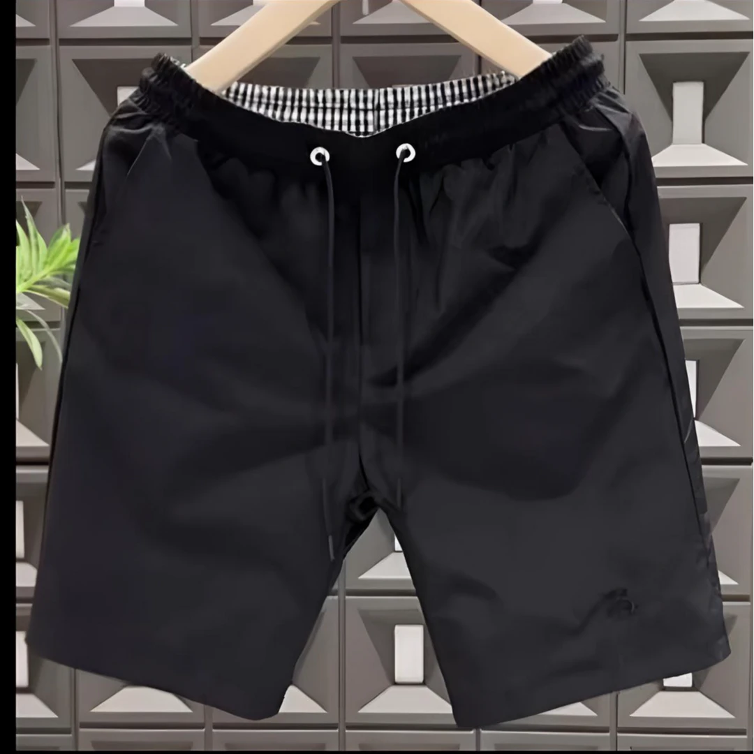 夏季双面格子短裤黑色裤子宽松韩版男士男款速干短裤休闲裤