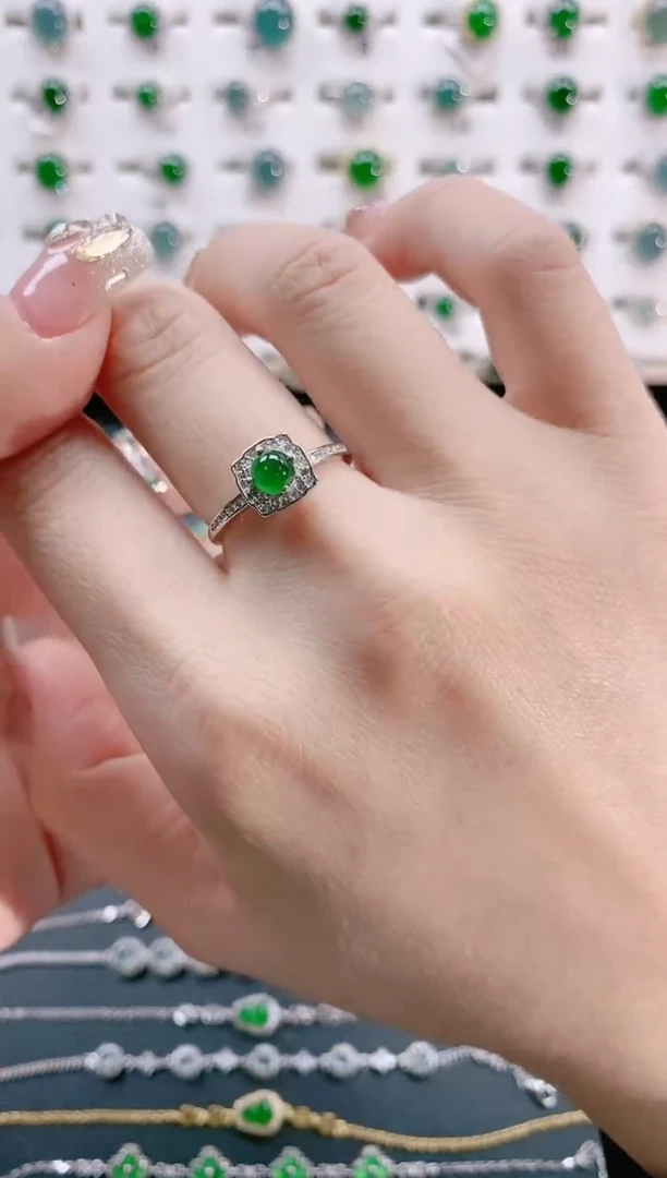 【闪购商品】翡翠戒指银S925镶嵌天然翡翠