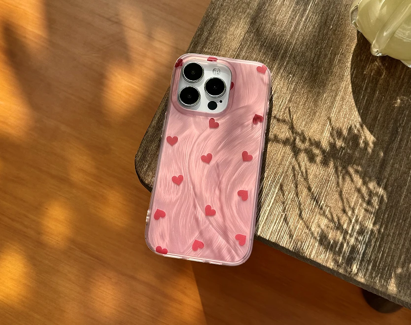 3996号羽纱粉底红爱心韩系时尚适用于苹果通用手机壳（预）