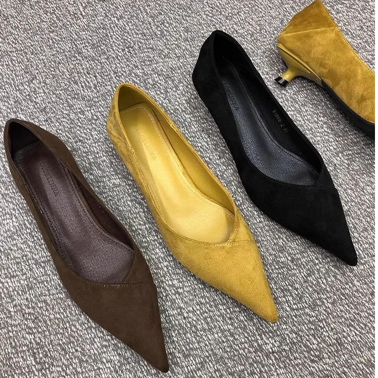 法式尖头细跟2025春秋新款百搭通勤中跟浅口低跟鞋职业工作鞋百搭