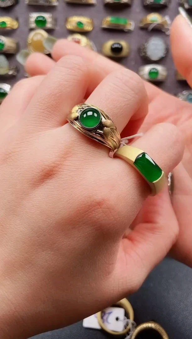 银S925镶嵌戒指翡翠那*子纯天然A货翡翠男戒