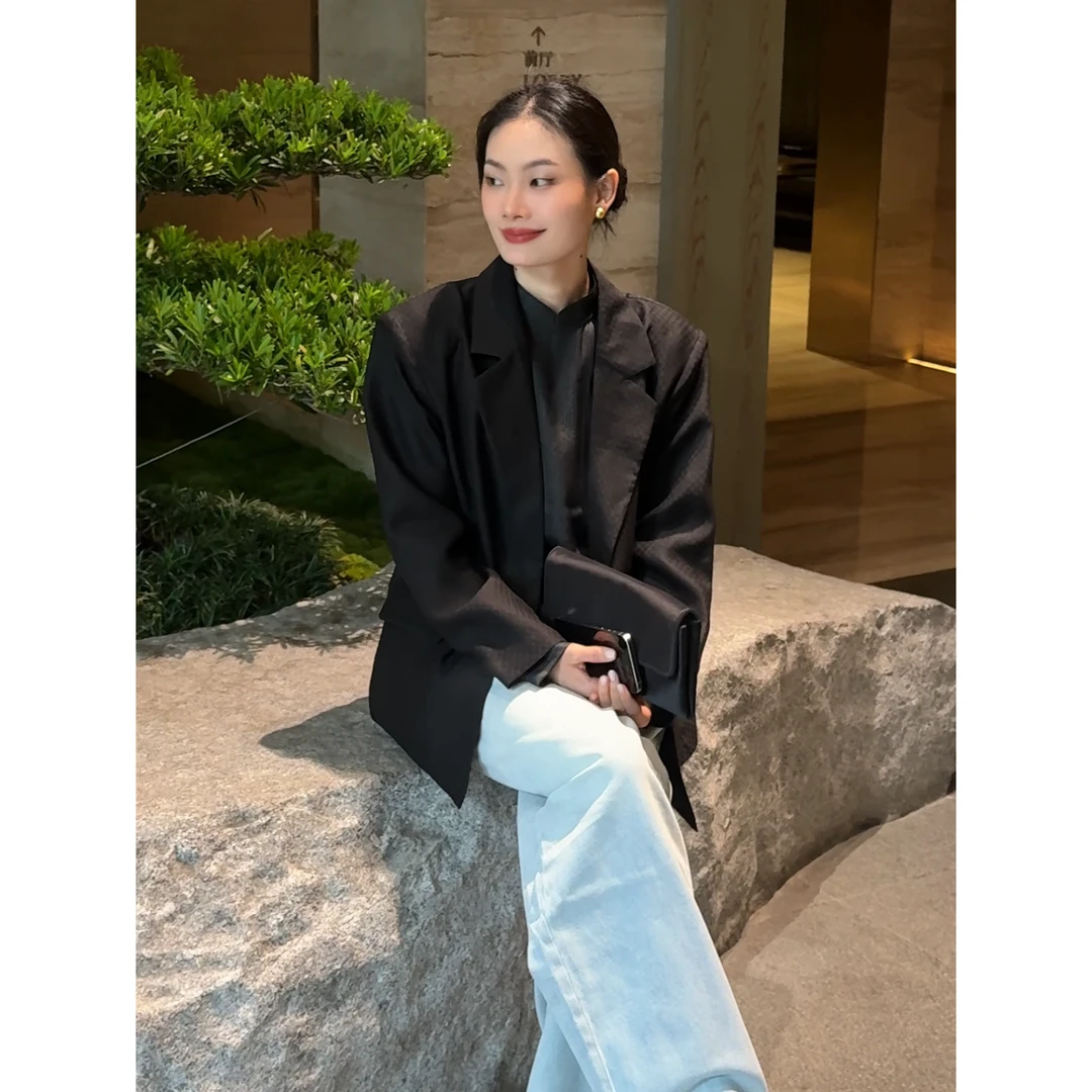 【吉娜王】「中式西装」新中式国潮高档真丝香云纱西装春夏新款