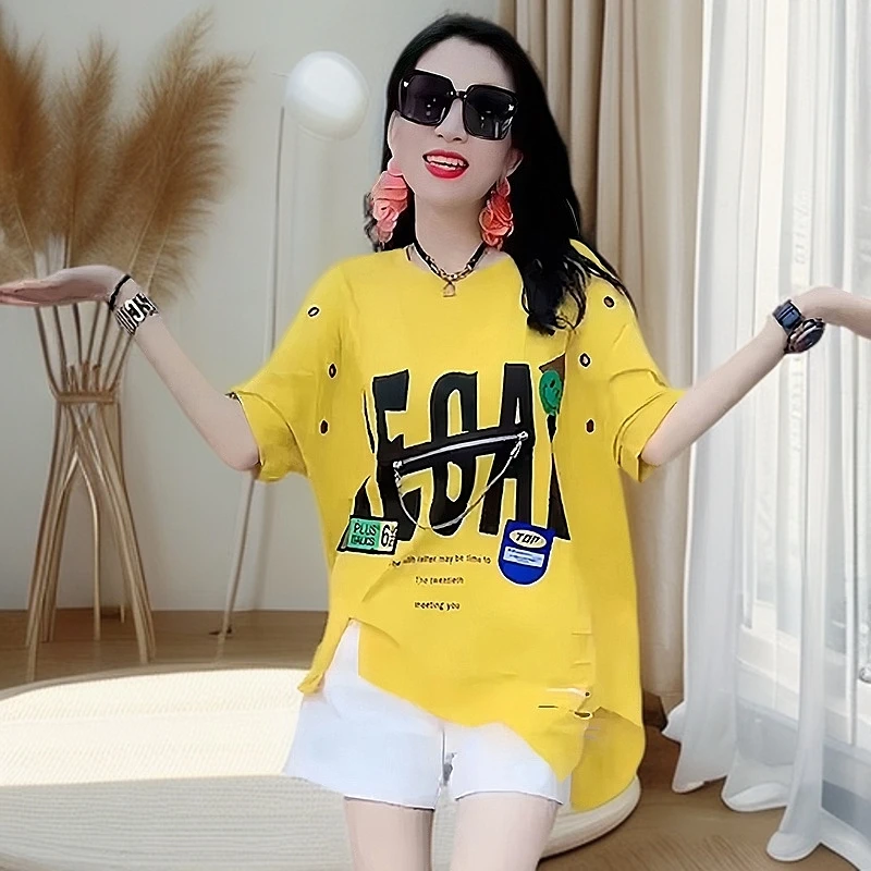 欧洲站2025夏季新款独特别致显瘦T恤女时尚洋气遮肉印花短袖上衣