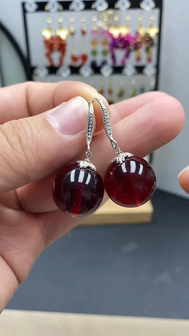 【闪购商品】血珀耳饰银S925镶嵌尺寸18mmW2