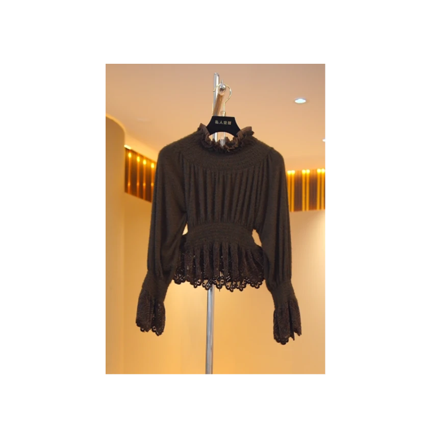 【冯冯专属】美拉德色系法式蕾丝拼接气质优雅上衣A055-2