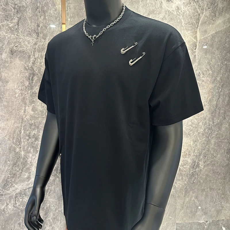 【4号链接-满钻别针】2025春夏男女同款简约重磅情侣百搭时尚T恤潮