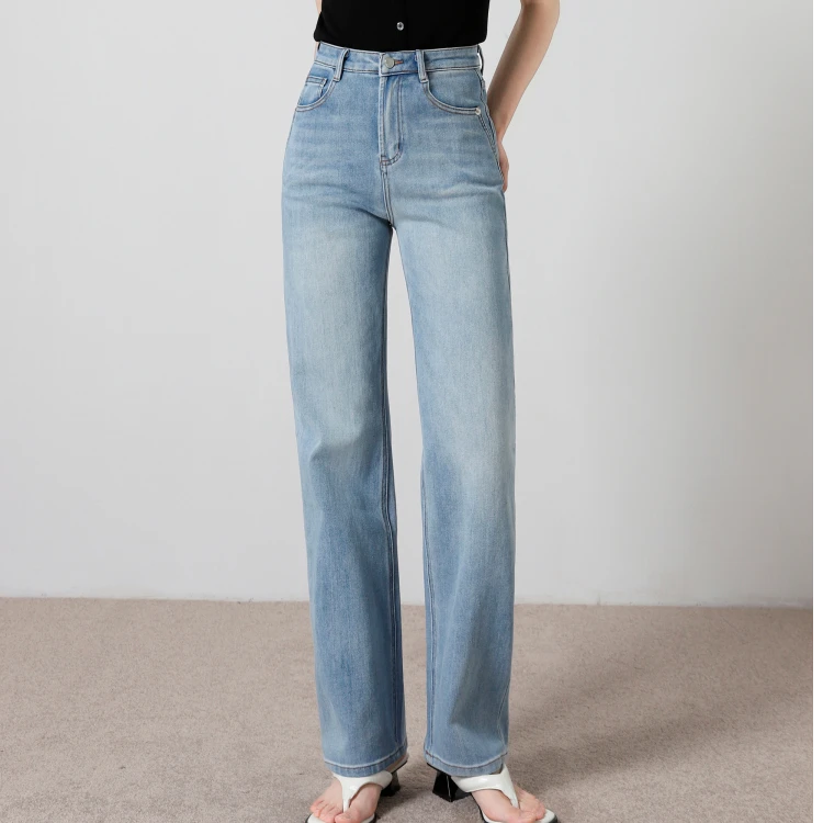 Mandsibil曼德西比利高腰牛仔裤女春秋宽松显瘦垂坠感窄版阔腿裤