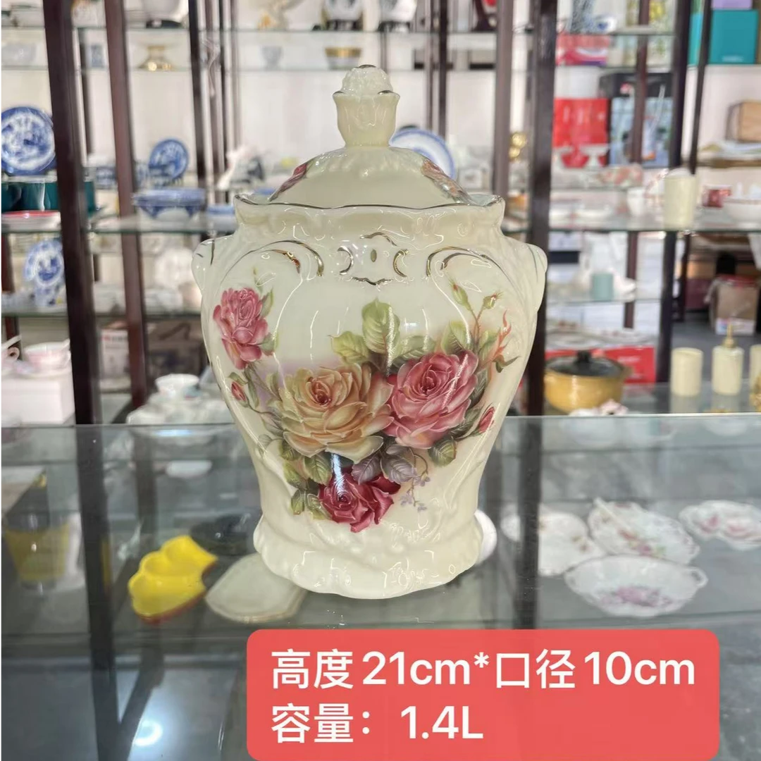 （沐梓专属）陶瓷象牙黄欧式大容量密封罐