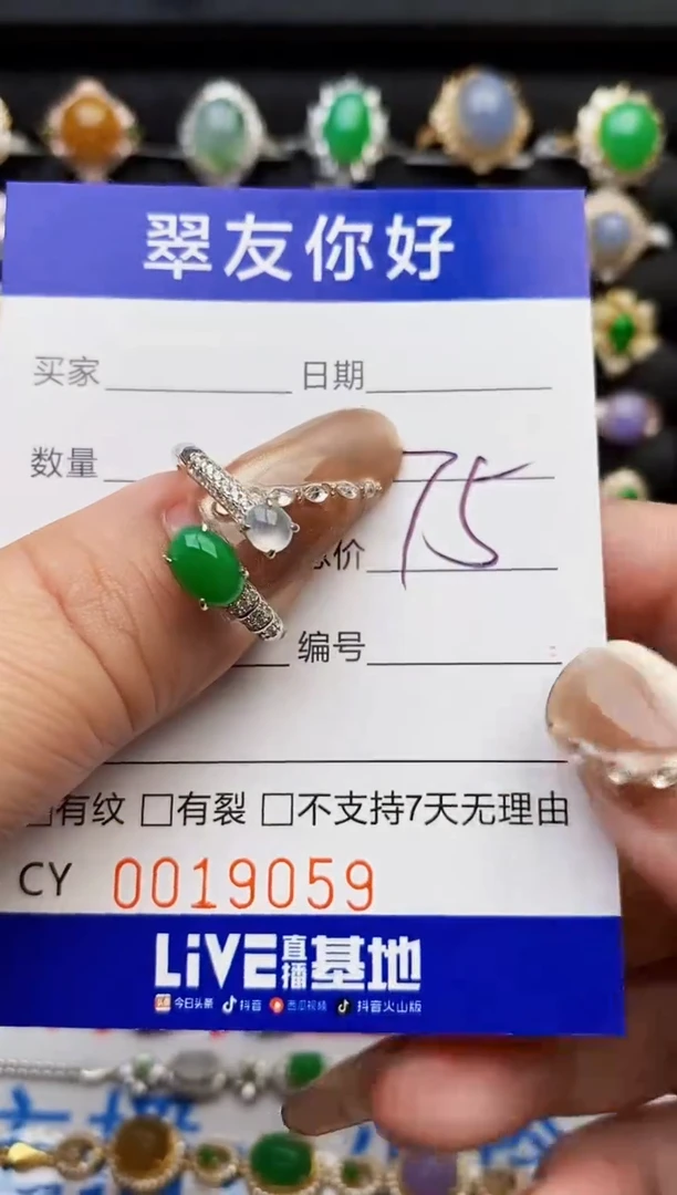 翡翠戒指银S925镶嵌19059