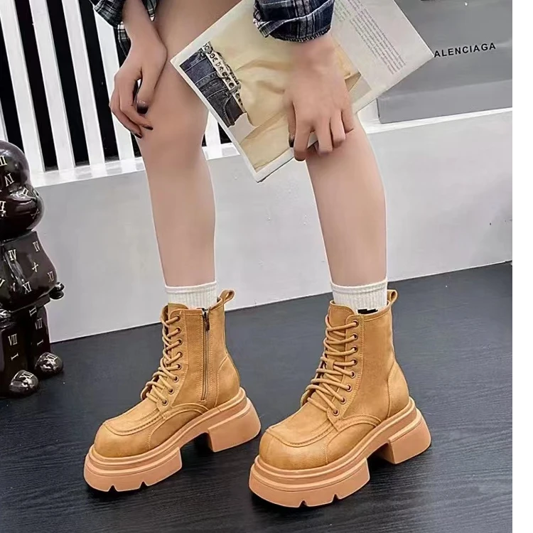 秋冬新款韩版通勤瘦瘦简约粗跟裸靴短靴86-3001(不加绒)