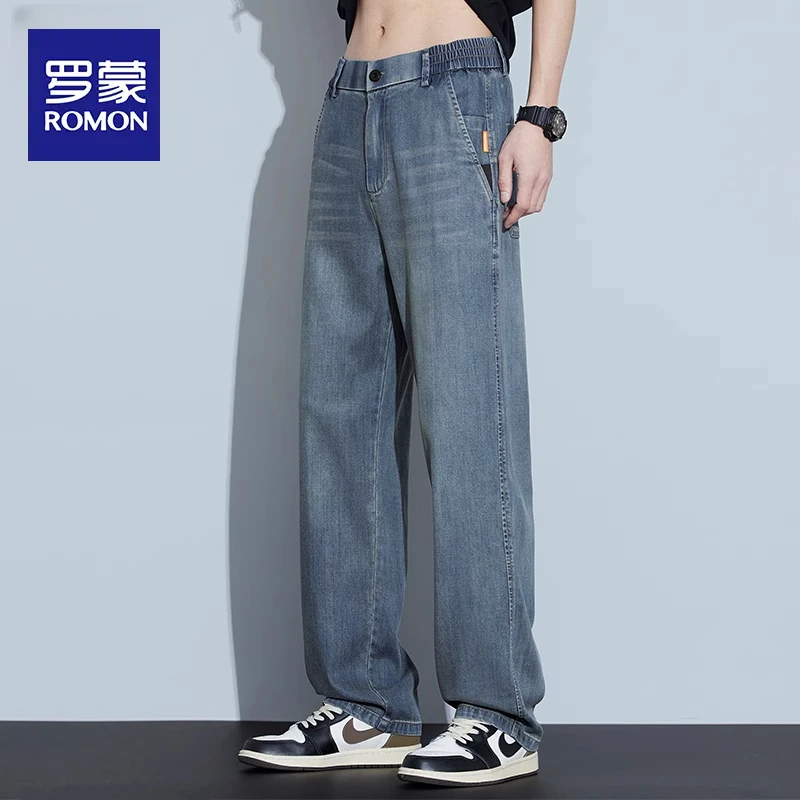 罗蒙2025新款天丝牛仔裤男士夏季薄款宽松直筒潮牌美式休闲长裤子