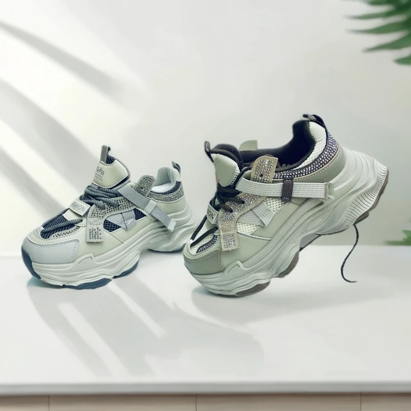 欧洲站T56时尚百搭水钻老爹鞋女早春新款舒适厚底增高休闲运动鞋