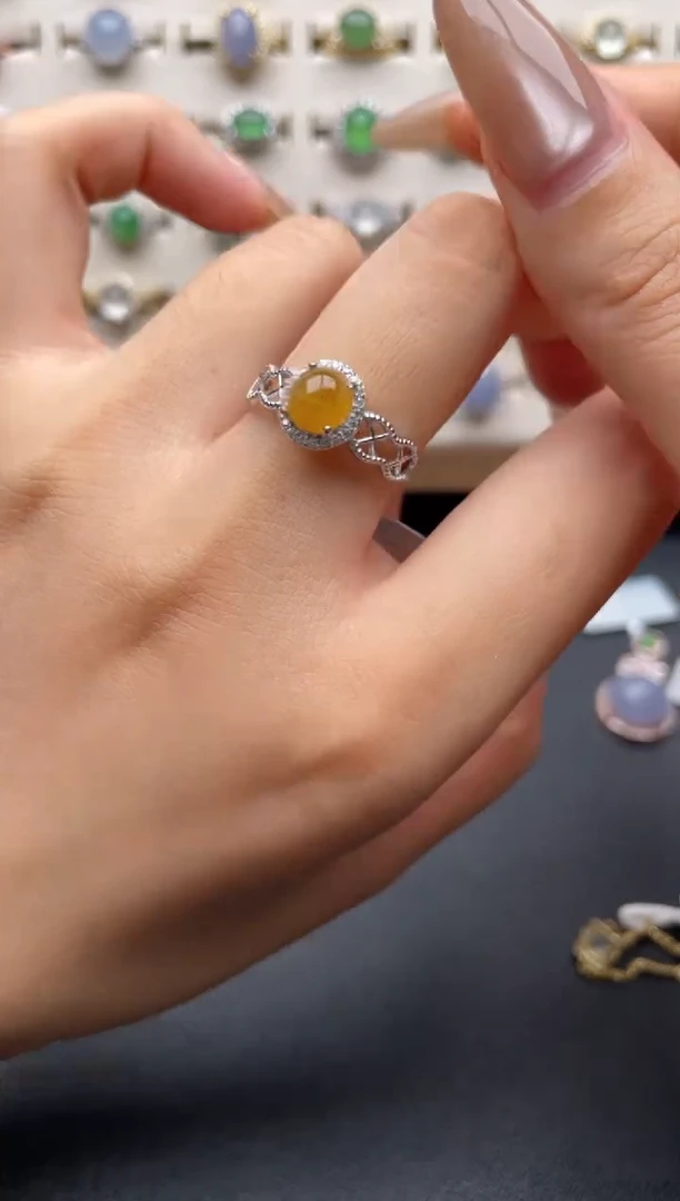 银S925镶嵌戒指翡翠一物一证一礼盒